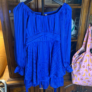 Girl’s Royal Blue Fit & Flare Ruffle Dress Size 10 Bell Sleeve Feminine